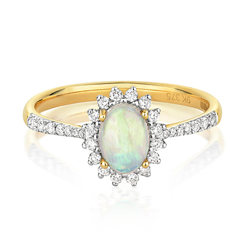 9ct Yellow Gold Opal and Diamond Dress Ring 0.460+0.240 CT