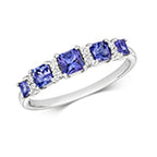 Modrwy Ffurfiol Tansanit a Diemwnt Aur Gwyn 9ct 0.760+0.090 CT