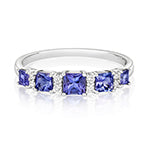 Modrwy Ffurfiol Tansanit a Diemwnt Aur Gwyn 9ct 0.760+0.090 CT