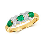 9ct Yellow Gold Emerald and Diamond Dress Ring 0.400+0.020 CT