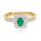 9ct Yellow Gold Emerald and Diamond Engagement Ring 0.350+0.060 CT