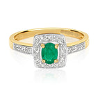 9ct Yellow Gold Emerald and Diamond Engagement Ring 0.350+0.060 CT