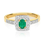 9ct Yellow Gold Emerald and Diamond Engagement Ring 0.350+0.060 CT