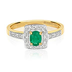 9ct Yellow Gold Emerald and Diamond Engagement Ring 0.350+0.060 CT