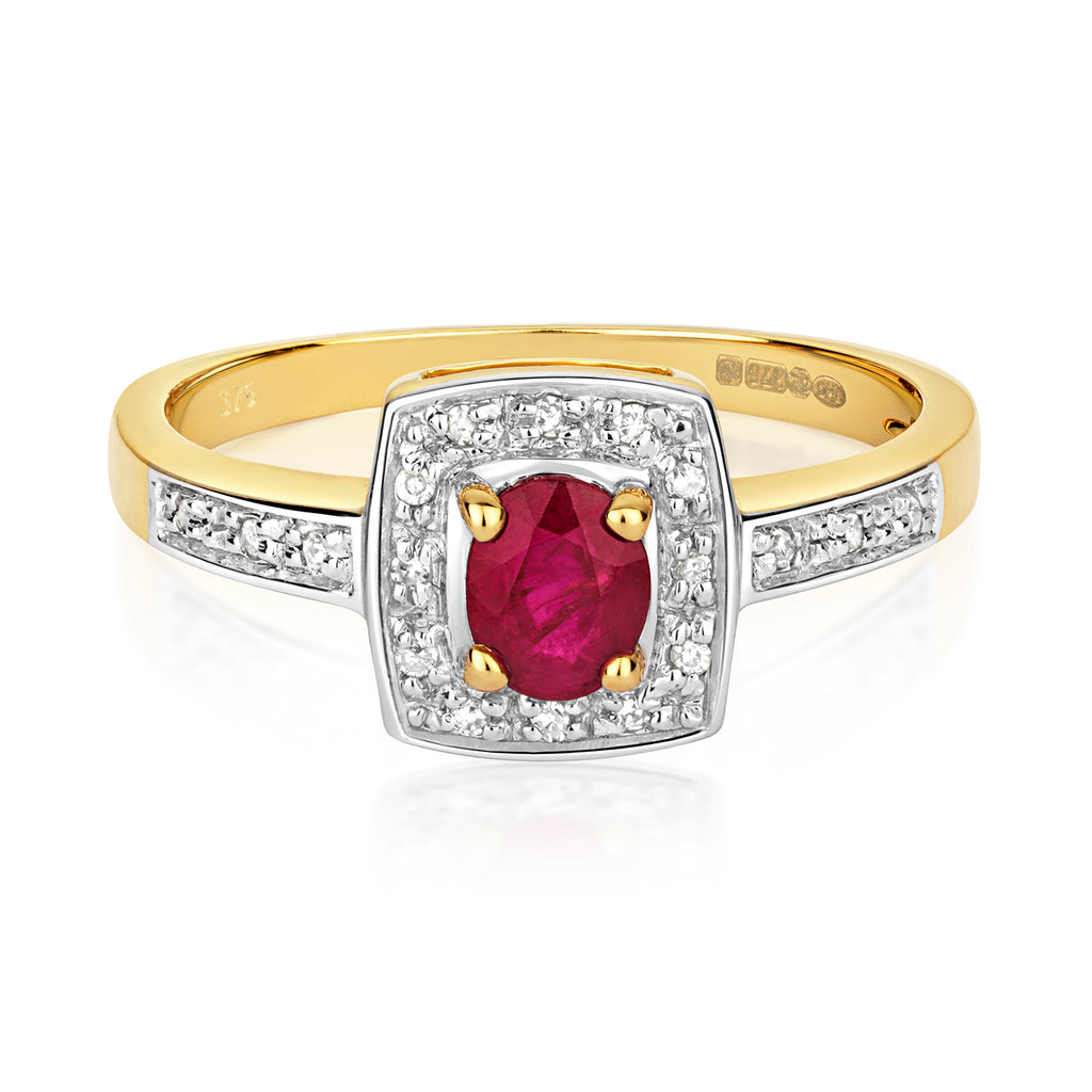 9ct Yellow Gold Ruby and Diamond Engagement Ring 0.350+0.060 CT