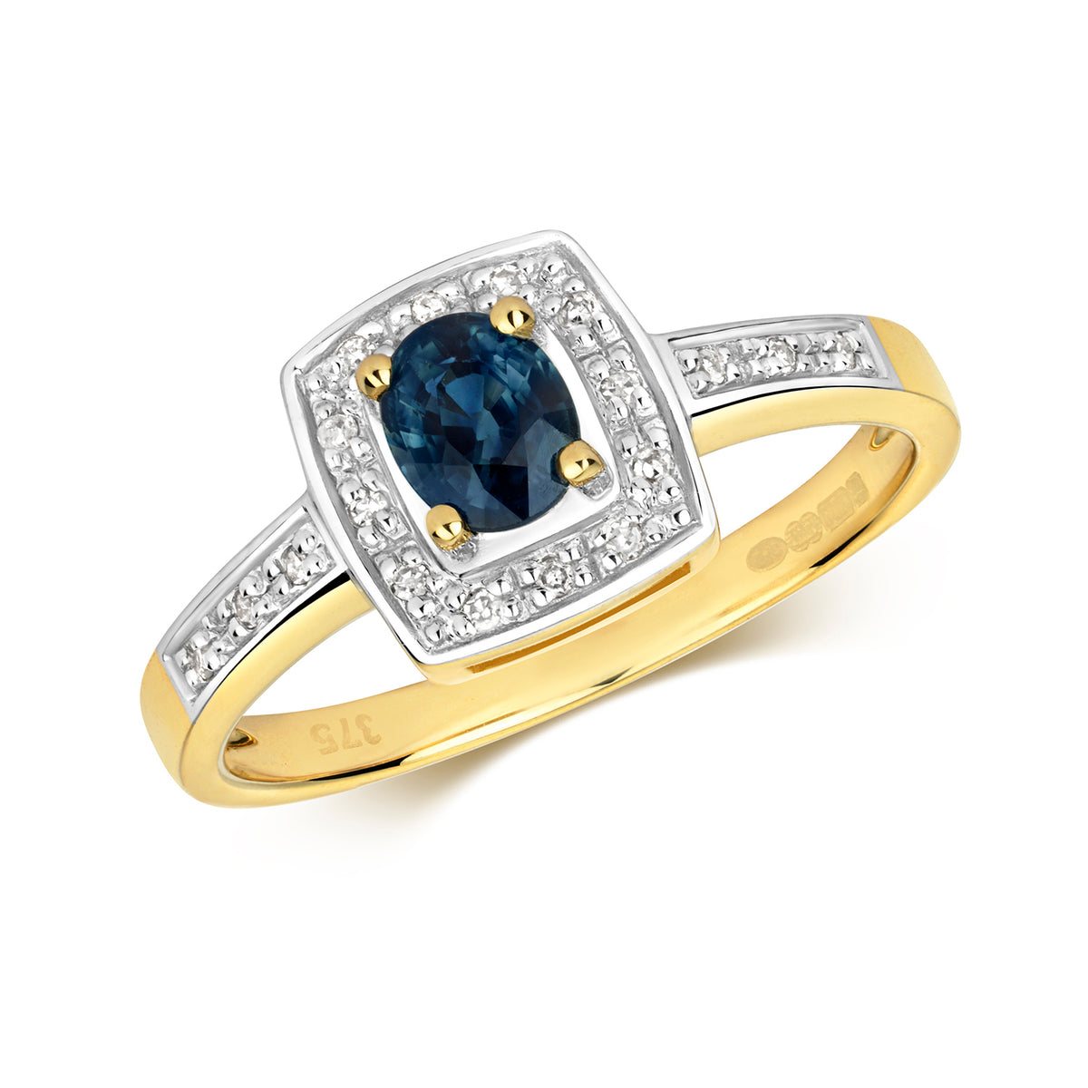 9ct Yellow Gold Sapphire and Diamond Engagement Ring 0.380+0.060 CT