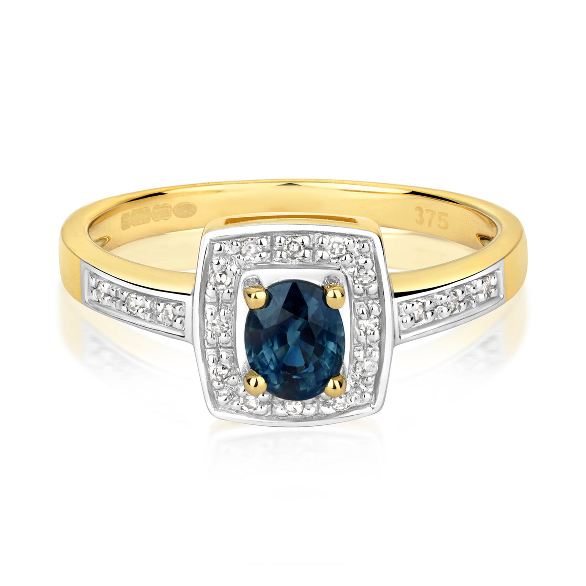 9ct Yellow Gold Sapphire and Diamond Engagement Ring 0.380+0.060 CT