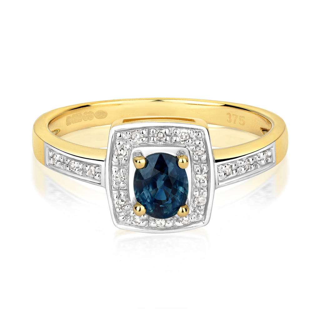 9ct Yellow Gold Sapphire and Diamond Engagement Ring 0.380+0.060 CT
