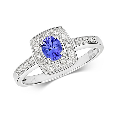 9ct White Gold Tanzanite and Diamond Engagement Ring 0.340+0.060 CT