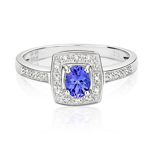 9ct White Gold Tanzanite and Diamond Engagement Ring 0.340+0.060 CT