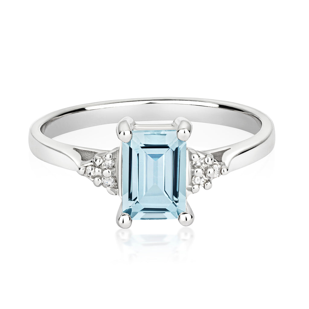 9ct White Gold Aquamarine and Diamond Engagement Ring 0.800+0.030 CT