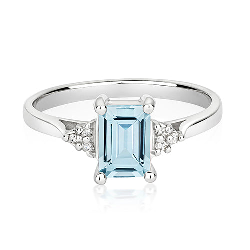 9ct White Gold Aquamarine and Diamond Engagement Ring 0.800+0.030 CT