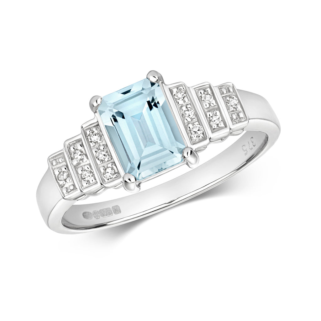 9ct White Gold Aquamarine and Diamond Engagement Ring 0.800+0.040 CT