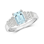 9ct White Gold Aquamarine and Diamond Engagement Ring 0.800+0.040 CT