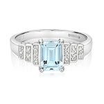 9ct White Gold Aquamarine and Diamond Engagement Ring 0.800+0.040 CT