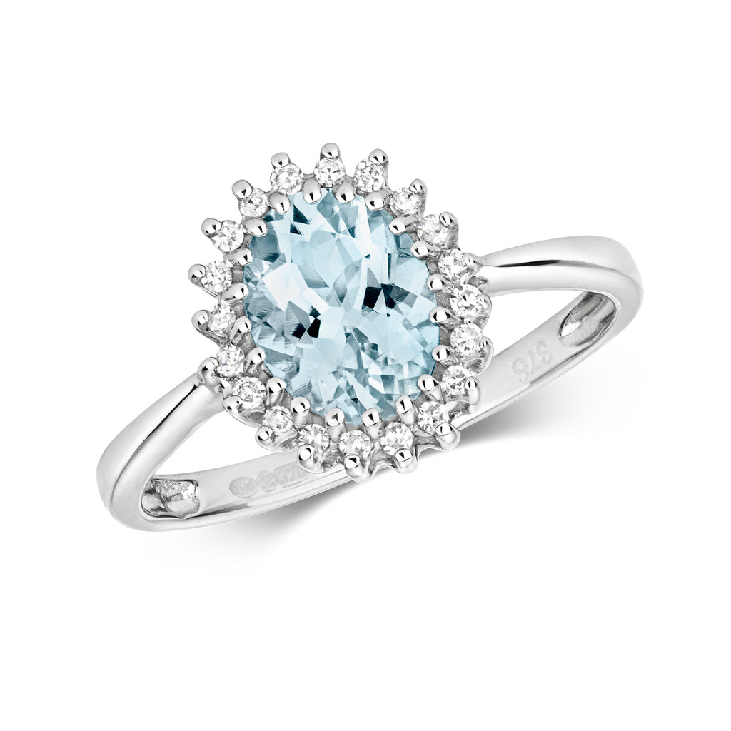 9ct White Gold Aquamarine and Diamond Engagement Ring 1.000+0.100 CT