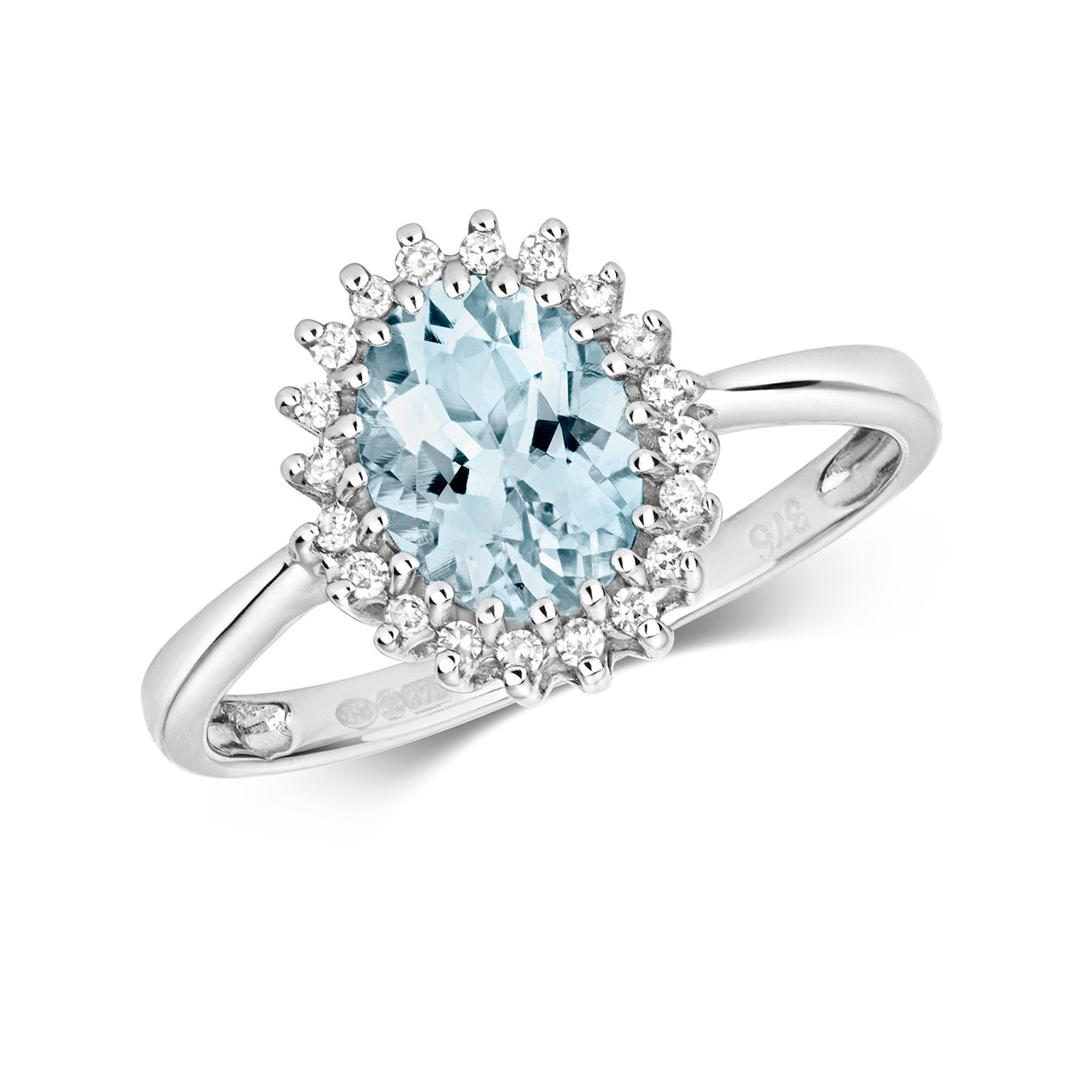 9ct White Gold Aquamarine and Diamond Engagement Ring 1.000+0.100 CT