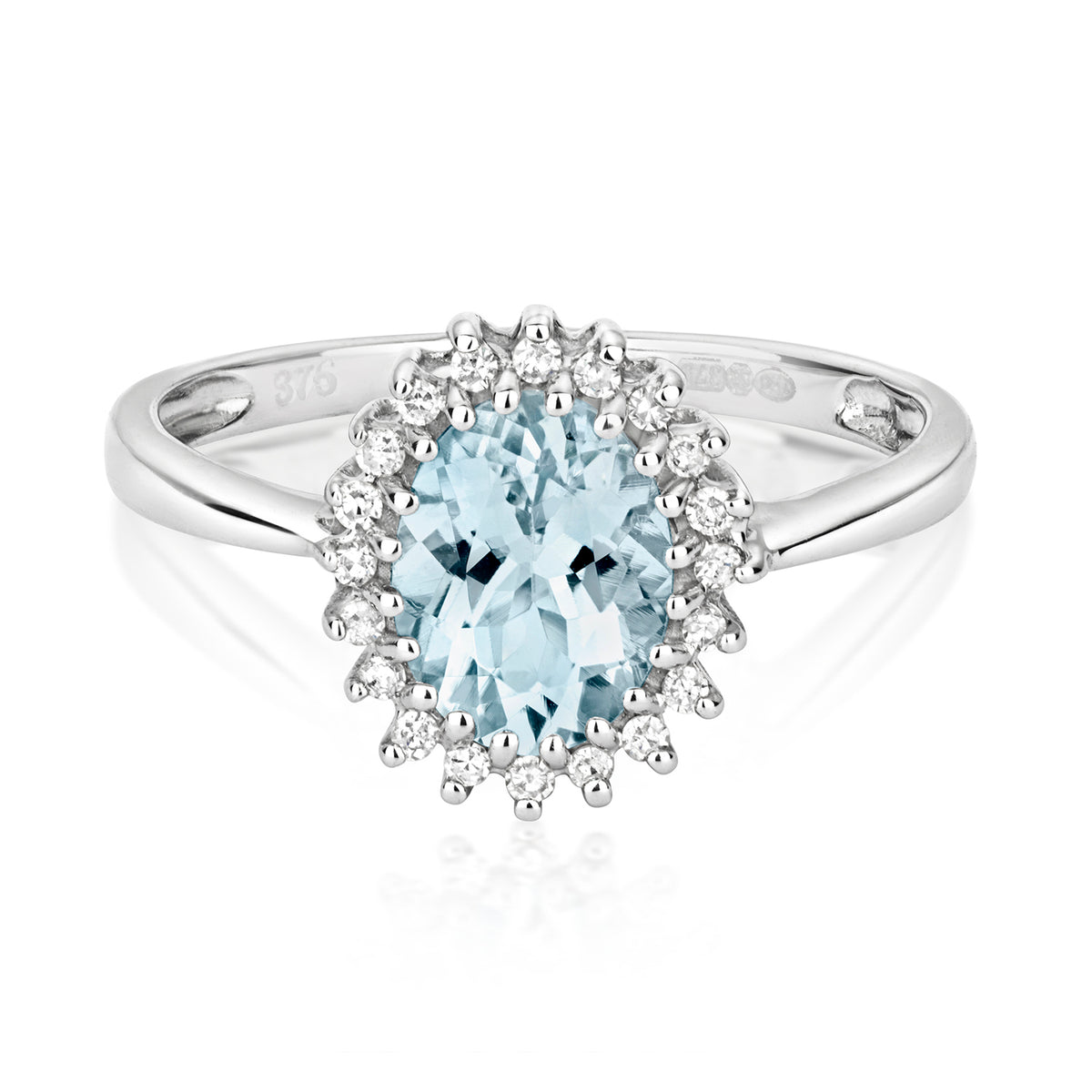 9ct White Gold Aquamarine and Diamond Engagement Ring 1.000+0.100 CT