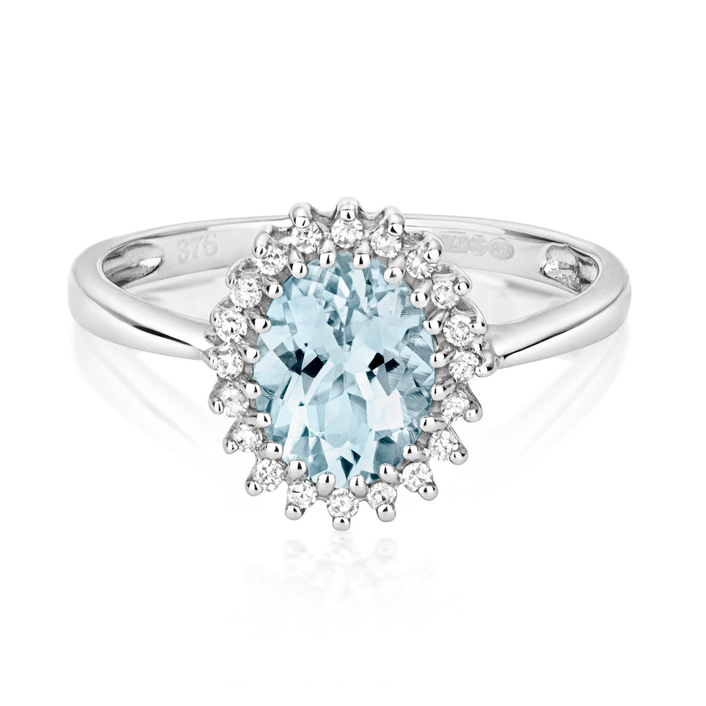 9ct White Gold Aquamarine and Diamond Engagement Ring 1.000+0.100 CT