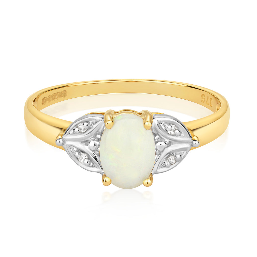 9ct Yellow Gold Opal and Diamond Dress Ring 0.410+0.010 CT