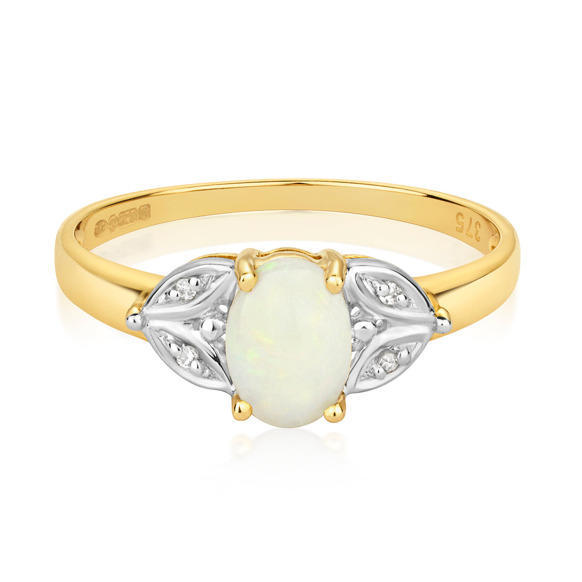 9ct Yellow Gold Opal and Diamond Dress Ring 0.410+0.010 CT