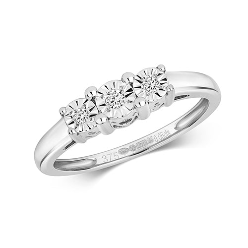 9ct White Gold Diamond Dress Ring 0.06 CT