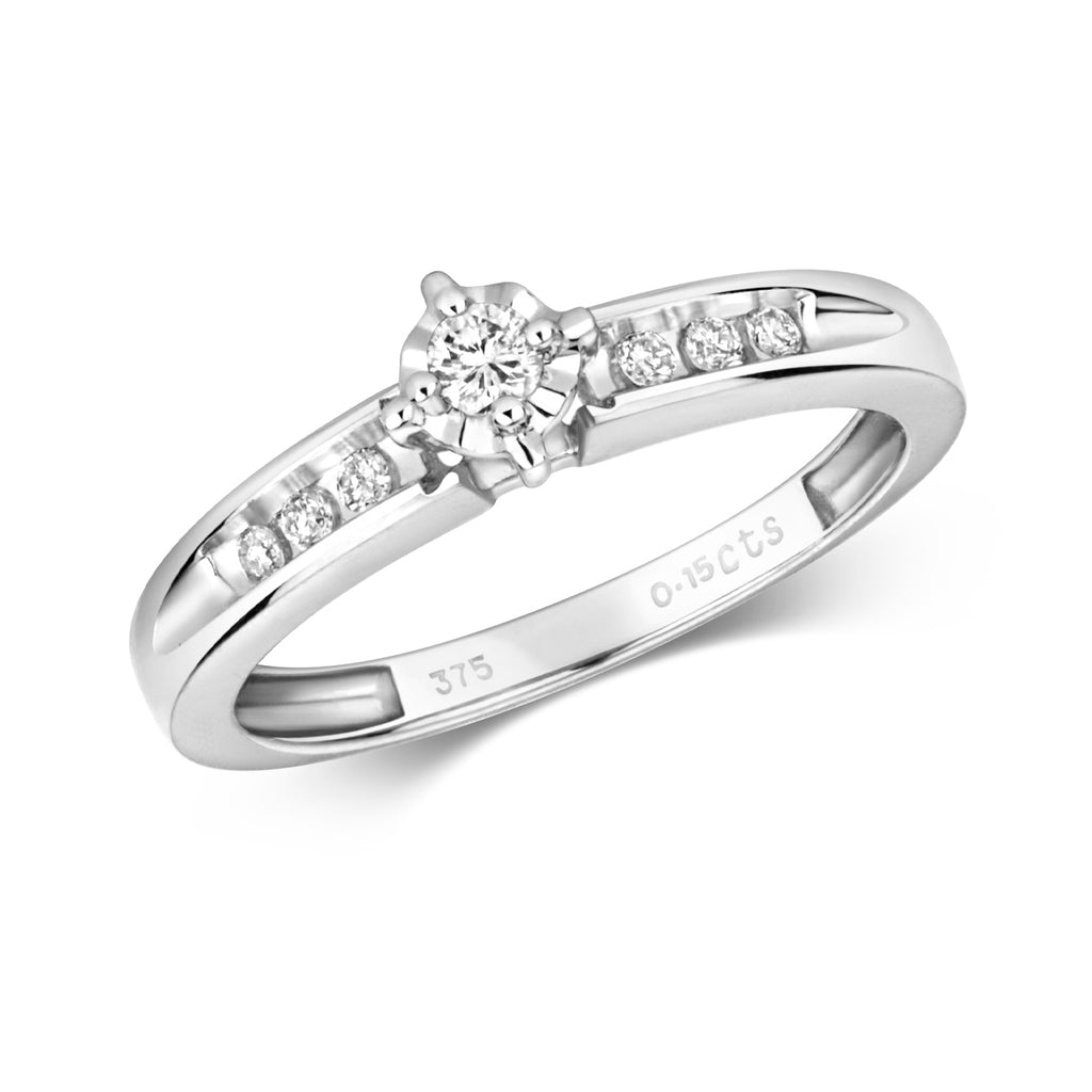 9ct White Gold Diamond Engagement Ring 0.16 CT