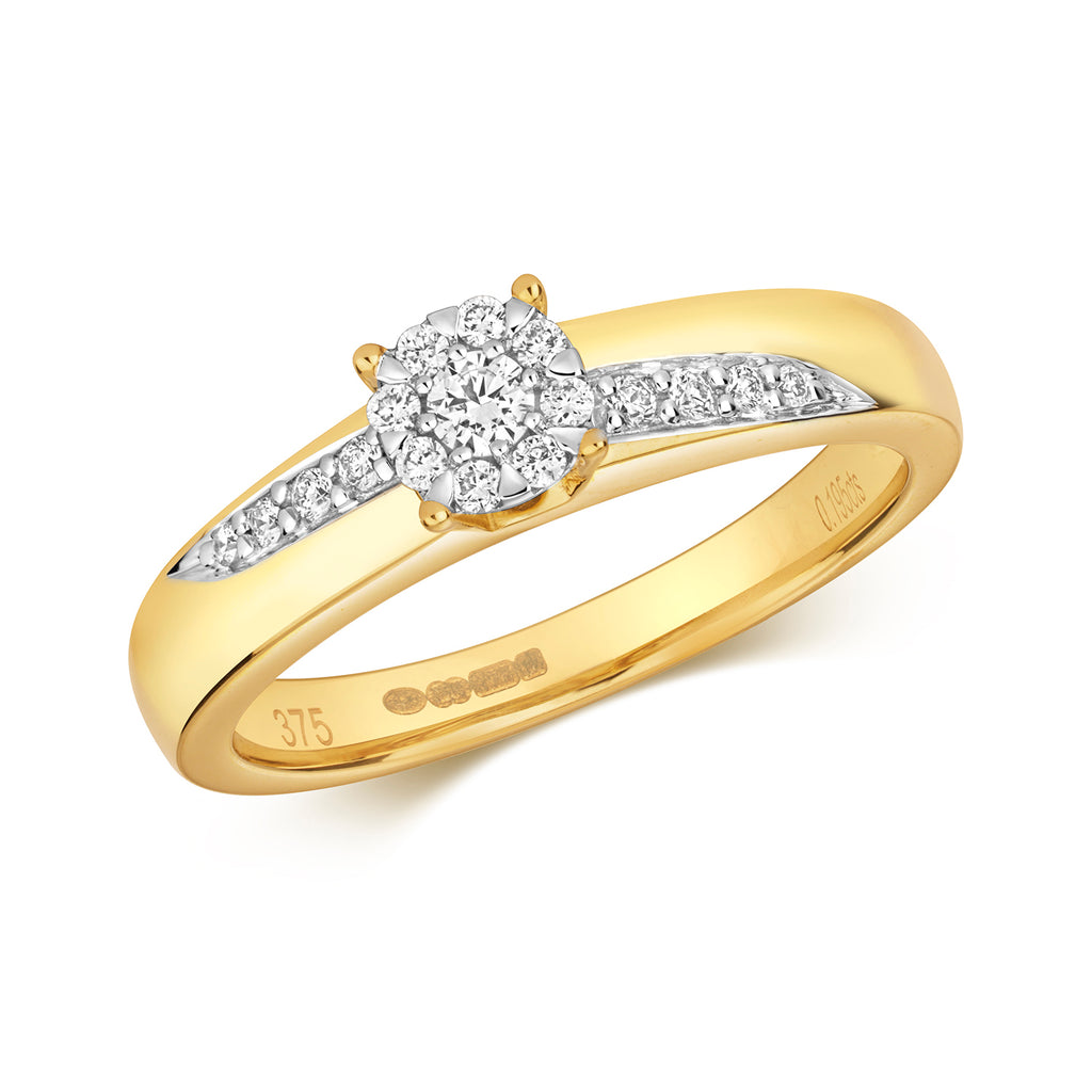 9ct Yellow Gold Diamond Dress Ring 0.19 CT