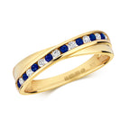Modrwy Tragwyddoldeb Saffir a Diemwnt Aur Melyn 9ct 0.26 CT