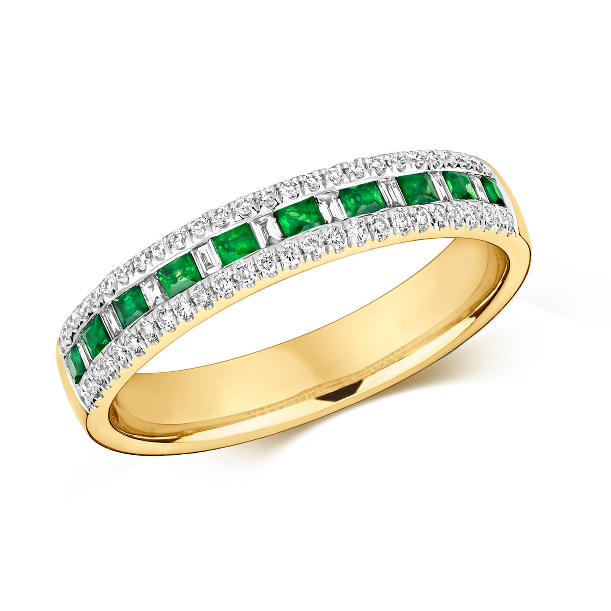 9ct Yellow Gold Emerald and Diamond Eternity Ring 0.070+0.230+0.140 CT