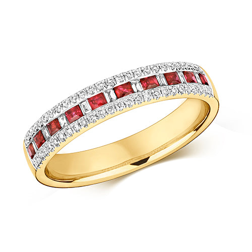 9ct Yellow Gold Ruby and Diamond Eternity Ring 0.070+0.340+0.140 CT