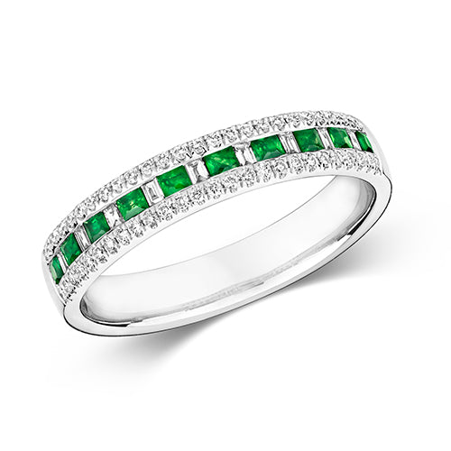 9ct White Gold Emerald and Diamond Eternity Ring 0.070+0.230+0.140 CT