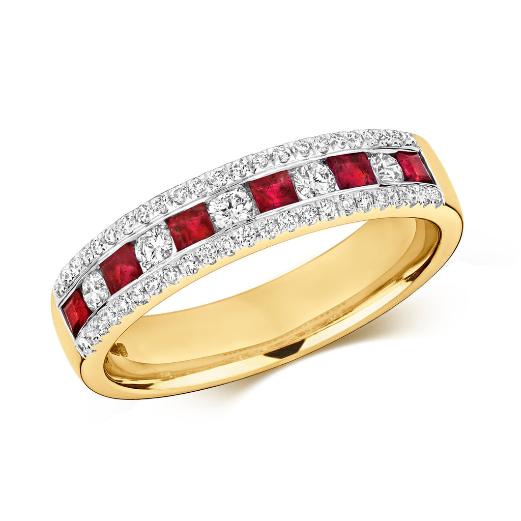 9ct Yellow Gold Ruby and Diamond Eternity Ring 0.400+0.340 CT