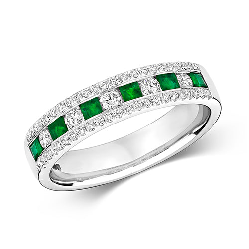 9ct White Gold Emerald and Diamond Eternity Ring 0.310+0.340 CT