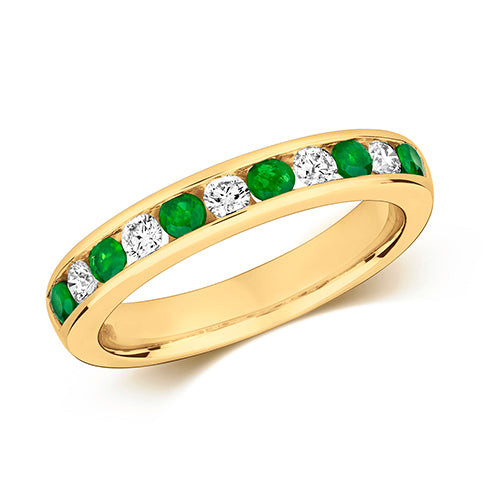 9ct Yellow Gold Emerald and Diamond Eternity Ring 0.56 CT