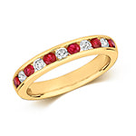 Modrwy Tragwyddoldeb Rhuddem a Diemwnt Aur Melyn 9ct 0.59 CT