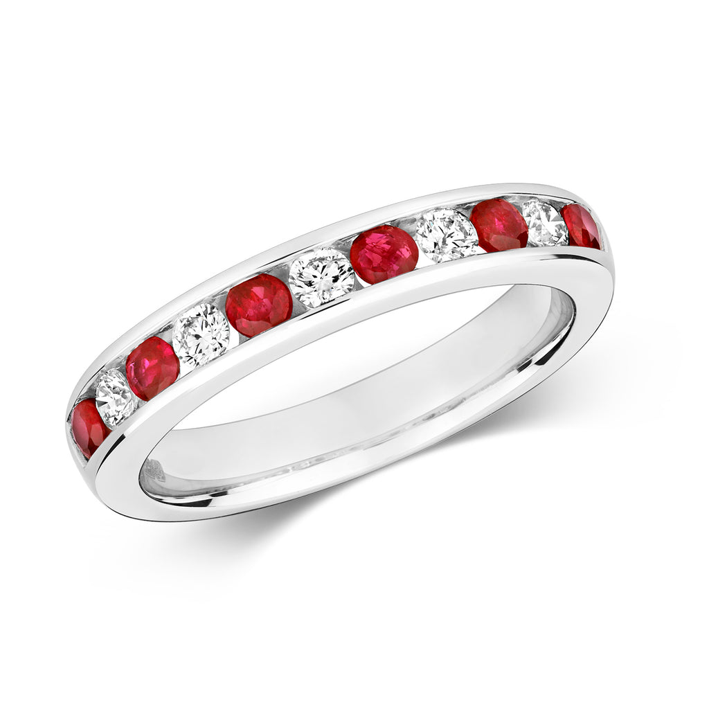 9ct White Gold Ruby and Diamond Eternity Ring 0.59 CT