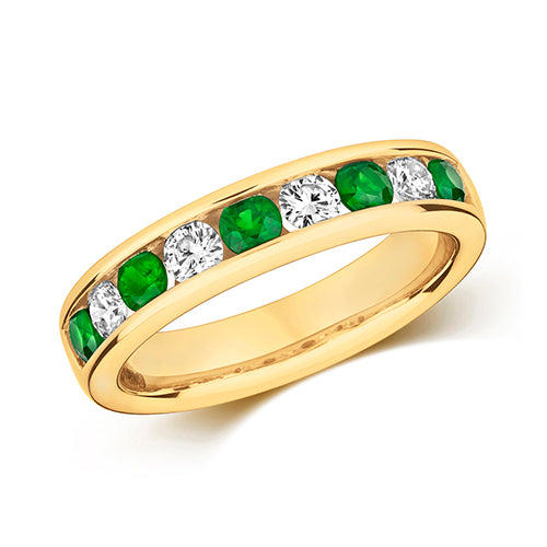9ct Yellow Gold Emerald and Diamond Eternity Ring 0.89 CT