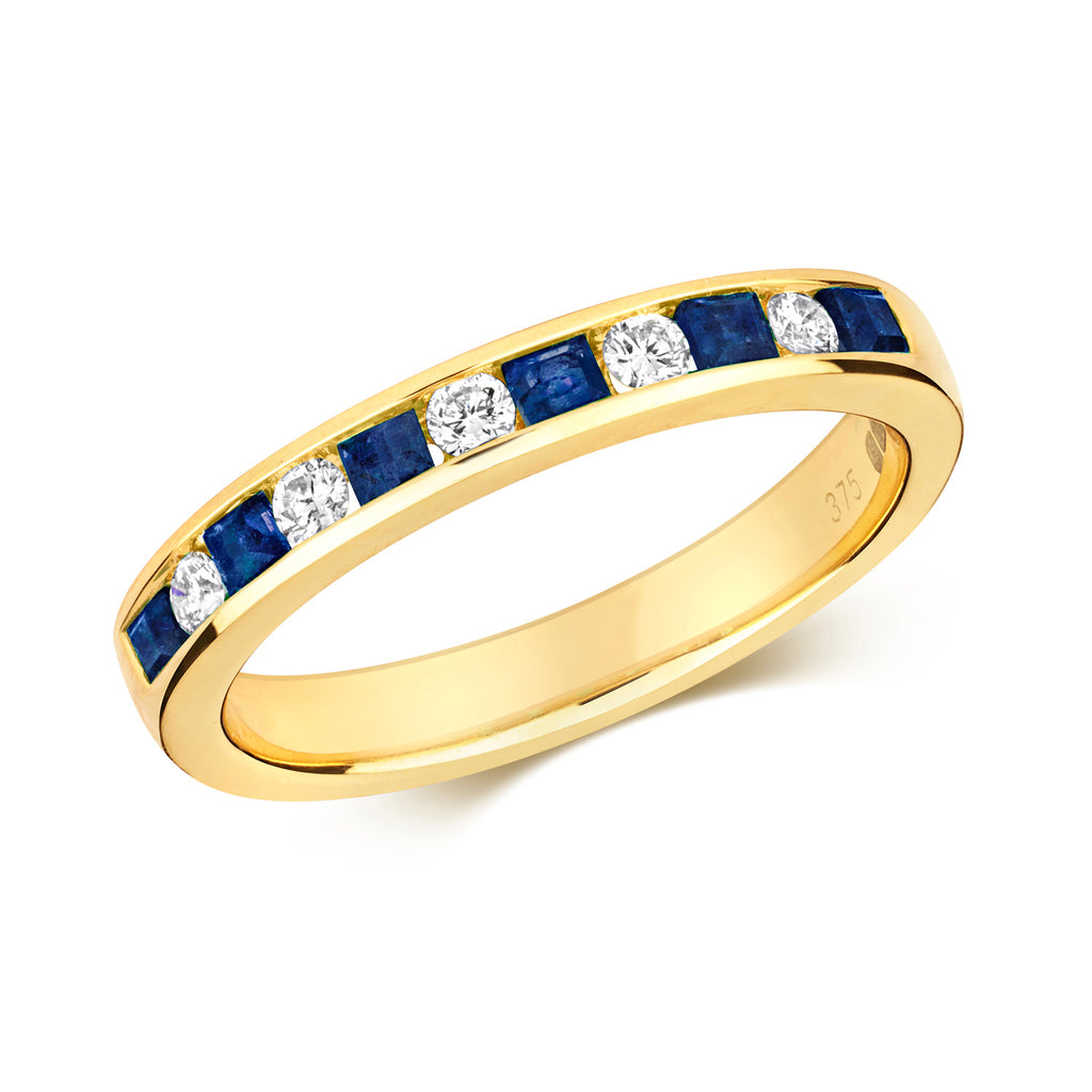 9ct Yellow Gold Sapphire and Diamond Eternity Ring 0.430+0.160 CT