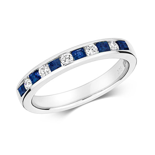 9ct White Gold Sapphire and Diamond Eternity Ring 0.390+0.160 CT