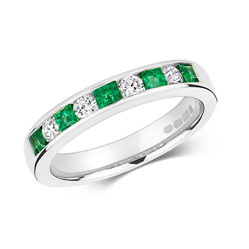 9ct White Gold Emerald and Diamond Eternity Ring 0.400+0.260 CT