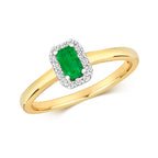9ct Yellow Gold Emerald and Diamond Dress Ring 0.270+0.100 CT