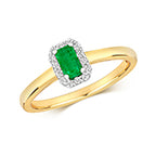 9ct Yellow Gold Emerald and Diamond Dress Ring 0.270+0.100 CT
