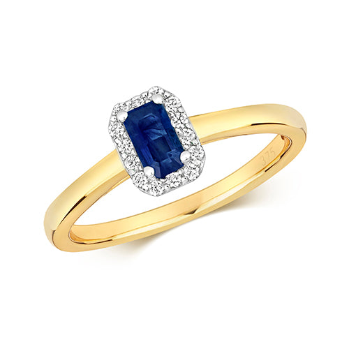 9ct Yellow Gold Sapphire and Diamond Dress Ring 0.370+0.100 CT