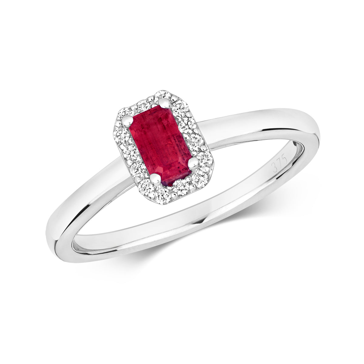 9ct White Gold Ruby and Diamond Dress Ring 0.370+0.100 CT