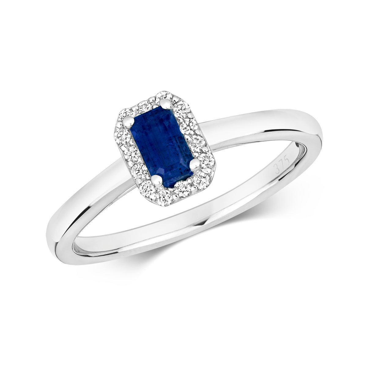 Modrwy Fesur Saffir a Diemwnt Aur Gwyn 9ct 0.370+0.100 CT