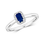 Modrwy Fesur Saffir a Diemwnt Aur Gwyn 9ct 0.370+0.100 CT