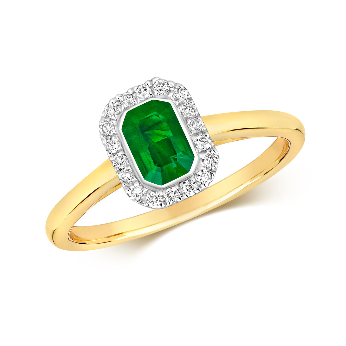 9ct Yellow Gold Emerald and Diamond Dress Ring 0.600+0.110 CT