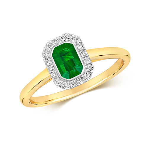 9ct Yellow Gold Emerald and Diamond Dress Ring 0.600+0.110 CT