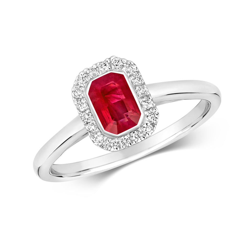 9ct White Gold Ruby and Diamond Dress Ring 0.700+0.110 CT